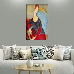 Female Figure Abstract Canvas Art Mme Hebuterne in A Blue Chair Amedeo Modigliani Painting Hand Painted Artwork Bedroom Decor