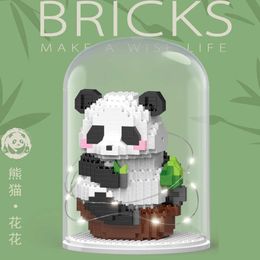 Blocks Creative Mini Chinese Style Cute Animal Panda Type Building Block Decoration Kids Gifts Boxed Plastic Cover With Light