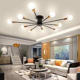 Ceiling Lights Retro Lamp 6/8/10 Head Gold/Black Home Decoration Lamps Living Room Bedroom Restaurant Branches Chandelier Light