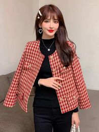 Women's Jackets Runway Tweed Coats For OL Ladies Women Long Sleeve Autumn Winter Houndstooth Jacket Female Fashion Retro Suit Casacos Top