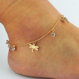 Anklets Bohemia Women's Anklet Summer Wild Rose Dragonfly Butterfly Leaf Shell Drill Ladies Double Metal