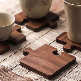 Table Mats Puzzle Walnut Wood Cup Mat Drink Cute For Coffee Cups Glasses Tea Pad Placemat Accessories