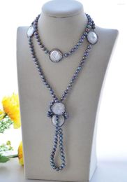 Pendant Necklaces P7565 46" 23mm Peacock-Black CZ Coin & Round Pearl Necklace Choker