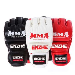 Protective Gear Boxing Gloves MMA Gloves Muay Thai Training Gloves MMA Boxer Fight Boxing Equipment Half Mitts PU Leather Black/Red HKD230718