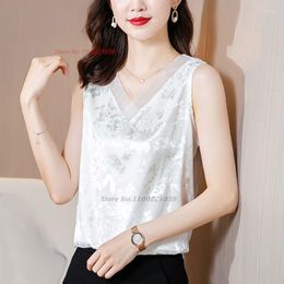 Ethnic Clothing 2023 Chinese Vintage Tank Top National Jacquard Satin Halter Crop Tops Women Camisole Silk Tee Female Sleeveless Cropped