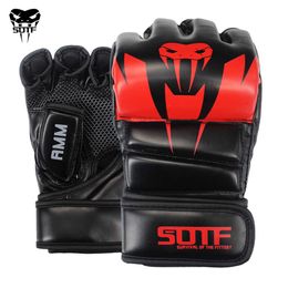 Protective Gear SUOTF Black Fighting MMA Boxing Sports Leather Gloves Tiger Muay Thai fight box mma gloves boxing sanda boxing glove pads HKD230718