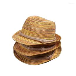 Wide Brim Hats Summer Beach Women Sun Bohemia Straw Hat Striped Hand Knitting Western Cowboy Cowgirl Cap Casquette