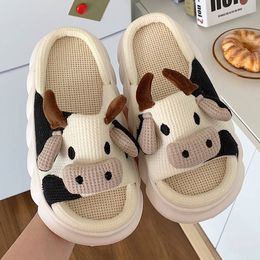 GAI GAI GAI Cute Cartoon Calf Linen Women Home Household Cotton Non Slip Thick Mute Shoes Couple Indoor Slippers 230717