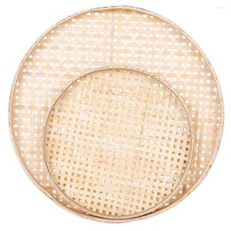 Dinnerware Sets 2 Pcs Fruit Dish Practical Sieve Woven Storage Holder Bamboo Tray Wooden Hamper Round Handmade Basket Weave