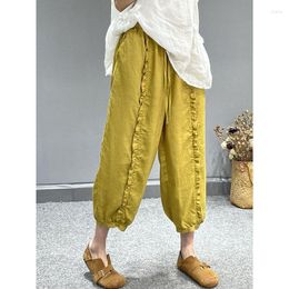 Women's Pants Ruffle Drawstring Vintage Y2K Cotton Linen Cropped Trousers 2023 Summer Casual Solid Harem Loose Capris Pantalones