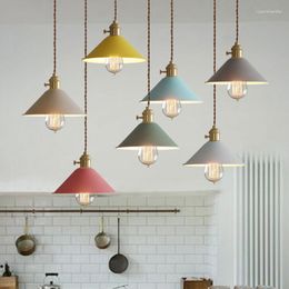 Pendant Lamps Nordic Style Iron Colour Light Colourful Shade Wood Lamp Hang Lighting Living Dinning Room Restaurant El