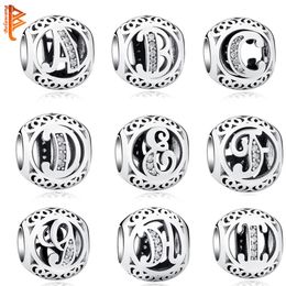 Authentic 925 Sterling Silver Crystal Alphabet A-Z Letter Charms Beads Fit Original Pandora Bracelet Necklace DIY Jewellery Making Q226I