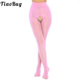 Women Socks Women's Oil Silk Sheer Pantyhose Erotic Hollow Out Crotchless Legging Tights Thigh High Stockings Hosiery Glossy Smooth Lingerie