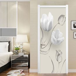 Wall Stickers DIY SelfAdhesive Waterproof Door Sticker White Flowers Mural Wallpaper 3D Modern Living Room Bedroom Home Decor 230717