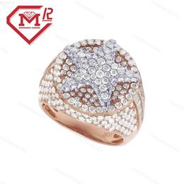 Designer Jewelry Sterling Silver 925 Rose Gold Plated Iced Out Hip Hop Men VVS Moissanite Star Ring With GRA Certificate