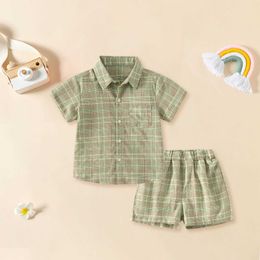 Clothing Sets Kids Boys 2 Piece Clothes Suit Children Button Down Short Sleeved Striped Shirt With Sets Summer Toddler Outfits