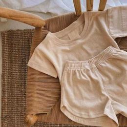 Clothing Sets Summer New Children Short Sleeve Clothes Set Baby Boy Girl Casual Versatile Knit Top Tees Shorts 2pcs Suit Kids Outfits