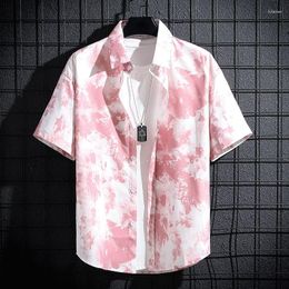 Men's Casual Shirts Stylish Lapel Printed Button Tie Dye Clothing 2023 Summer Loose Korean Tops Short Sleeve All-match Shirt
