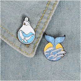 Pins Brooches Trapped In Light Bb Whale Enamel Pin For Women Beautif Tail Wave Lapel Pins Badges Clothes Backpack Shirt Jewelry Dro Dhbsw