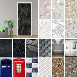 Wall Stickers Black Cool 3D Vision Door Sticker Adhesive for Living Room Bedroom Decor Abstract Line Whole Wrap Cover Po Wallpaper 230717