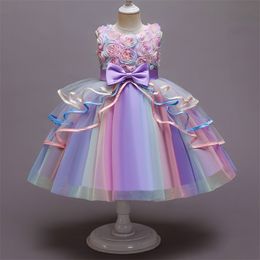 Girls Rainbow Tulle Dresses Kids Wedding Tutu Layers Cake Princess Elegant Party Prom Dress Children Communion Evening Clothes