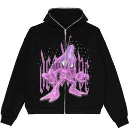 Womens Hoodies Sweatshirts Cartoon pattern printed hoodie women personality trend high street casual hiphop metal zipper jacket loose allmatch sweats J230718