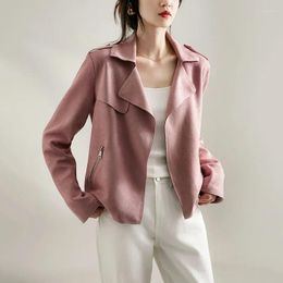 Women's Jackets Spring Autumn Thin Biker Wind Solid Short Cardigan Jacket Women Korean Polo Collar Coat Elegant Fashion Outerwear Lady 2023