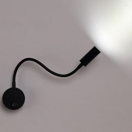 Wall Lamp Gooseneck For Bed Headboard Desk Bedside LED Working Study Reading Home Light Switch Black White Silver Night