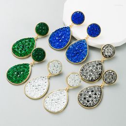 Dangle Earrings Vintage Creative Geometric Big Simple Metal Alloy Green Crystal Drop Women Wedding Jewelry Wholesale