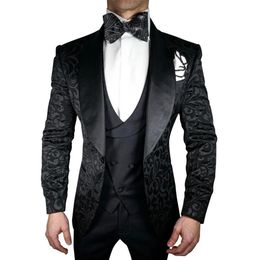 Men's Suits & Blazers Jacket Pants Vest Handsome Black Jacquard 3 Piece Groom Tuexdos For Wedding Formal Prom Suit Party Ev309s