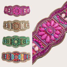 Belts Boho Elastic Wide Belt For Women Turquoise Beads Luxury Designer Ethnic Corset Female Coat Dress Decorated Girdle Waistband