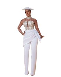 Luxurious Plus Size Arabic Aso Ebi A Line Jumpsuits Wedding Dress Beaded Crystals Stylish Bridal Party Gowns Dresses Vestidos De Novia