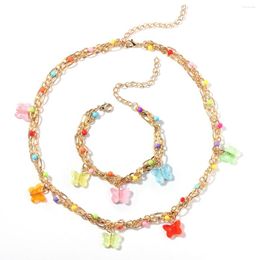 Pendant Necklaces Dvacaman Candy Colour Butterfly Necklace Vintage Multilayer Gold Chain Beaded Choker For Women Accessories