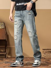 Men s Jeans 2023 Summer Ripped Straight Denim Pants Breathable Cotton Big Size Vintage Casual Loose Long Jean Trousers 230718