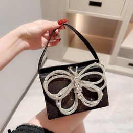 Evening Bags Fairy Bow Box Clutches Ladies 2023 Summer Fine Fashion Shining Diamond Small Square Handbags For Women Party Clutch