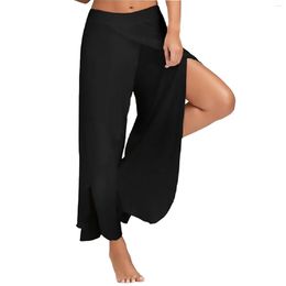 Women's Pants Summer Slit Wide Leg 2023 Casual Loose Elastic Waist Straight Trousers Female Solid Oversize Sweatpants Streetwear