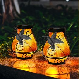 Garden Decorations Solar Flame Fire Lantern Outdoor Portable Hanging Flickering Metal LED Lamp Light Waterproof 230717