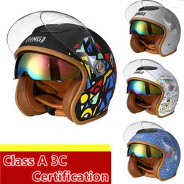 Motorcycle Helmets Capacete Scooter Helmet Open Face 3/4 Motorbike Jet Vintage Retro Helmetsmotorcycle With Dual Lens