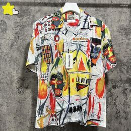 Men's Casual Shirts 23SS Hawaii Beach Style Thin Lapel Pocket Shirt Men Women High Quality Full Graffiti Wacko Maria Fashion