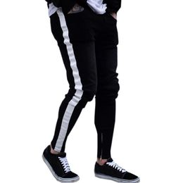 Black Jeans Men Casual Stripe Trouser Biker Ripped Skinny Jeans Frayed Slim Fit Denim Pants Trousers Clothes Pencil Pants240K