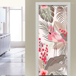 Wallpapers DIY Removable Flamingo Leaves Door Sticker Wall Decals Home Decor Living Room Bedroom Decoration Stickers Wallpaper