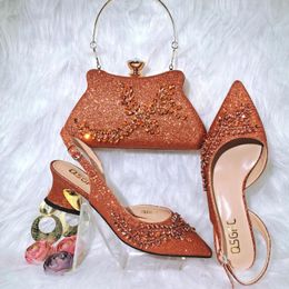 Dress Shoes Doershow High Quality African Style Ladies And Bags Set Latest Orange Italian Bag For Party! HGF1-2