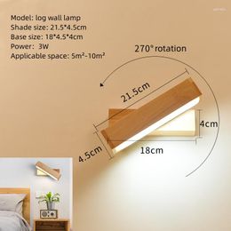 Wall Lamp Modern Minimalist Bedside Japanese-style Log Strip Rotatable With Switch Button Decorative Suitable For Bedroom