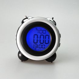 Table Clocks LED Digital Alarm Clock Time Date Display Double Bell Super Loud For Heavy Sleepers Dual Blue Backlight