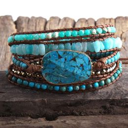 Women Gift New Digner Fashion Boho Bracelet Handmade Mixed Turquoise Natural Ston Charm 5 Strands Wrap Bracelets211e
