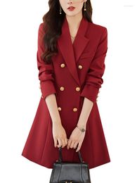 Women's Suits Fashion Red Pink Blue Black Women Blazer Ladies Casual Jacket Long Sleeve Triple Breasted Female Autumn Winter Coat