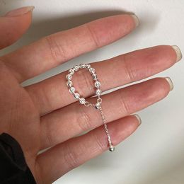 Cluster Rings Adjustable Round Bead Car Flower Ring S925 Perfect Sterling Silver Pull Chain Index Finger Ladies Couple