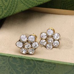 Luxury Stud Double Letter G Designer Brand ggity Earrings Vintage brass Crystal Stone Earring Women's Party Jewelry Gift Box 743