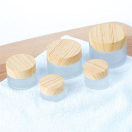 5ml 10ml 15ml 20ml 30ml 50ml 100ml Frosted Containers Bottles Packaging Face Cream Glass Cosmetic Jar with Bamboo Wood Lids for Lo207q