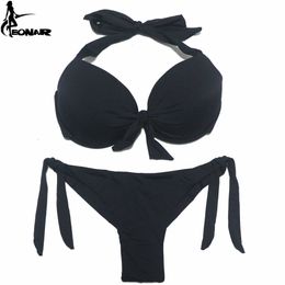 Women s Plus Size Swimwear EONAR Bikini Solid Swimsuit Push Up Set Brazilian Cut Classic Bottom Bathing Suits Sexy 230719